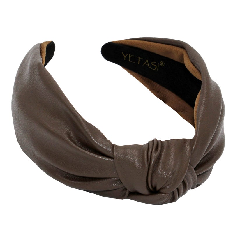 YETASI Headbands for Women Dark Brown Trendy Head bands for Womens Hair Leather Knotted Headband for Women is a Top Knot Womens Headbands Fashion Designer